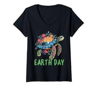 Femme Journée de la Terre des Tortues T-Shirt avec Col en V
