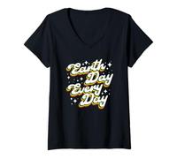 Femme Journée de la Terre Every Day Retro Environmental Planet Advocate T-Shirt avec Col en V