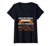 Femme Journée de l'ingénieur électrique à la plage drôle T-Shirt avec Col en V