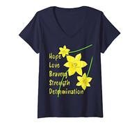 Femme Journée de sensibilisation au cancer de la jonquille Espoir Amour Saint David 2021 T-Shirt avec Col en V