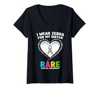 Femme Journée de Sensibilisation aux Maladies rares « Je Porte Un zèbre pour ma sœur » 2026 T-Shirt avec Col en V