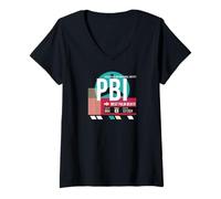 Femme Journée de Voyage rétro Vintage avec Code de l'aéroport PBI de West Palm Beach T-Shirt avec Col en V