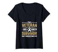 Femme Journée des anciens combattants et survivants du cancer T-Shirt avec Col en V
