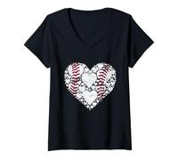 Femme Journée des Fans de Baseball Heart Love Game T-Shirt avec Col en V