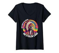 Femme Journée des peuples autochtones, personne n'est illégal sur les terres volées T-Shirt avec Col en V