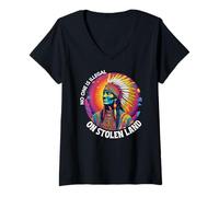 Femme Journée des peuples autochtones, personne n'est illégal sur les terres volées T-Shirt avec Col en V