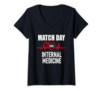 Femme Journée du Match 2026 Résidence de médecin en médecine Interne T-Shirt avec Col en V