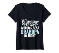 Femme Journée du vétérinaire, Meilleur Grand-père du Monde, vétérinaire de Nuit T-Shirt avec Col en V