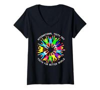 Femme Journée Internationale de la Jeunesse - Joli Design Coloré T-Shirt avec Col en V