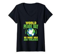 Femme Journée Mondiale de la Paix Plus de Guerre et de Violence Paix T-Shirt avec Col en V