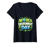 Femme Journée Mondiale de l'environnement Sensibilisation à la Terre Nature Design T-Shirt avec Col en V