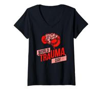 Femme Journée Mondiale du traumatisme Sensibilisation T-Shirt avec Col en V