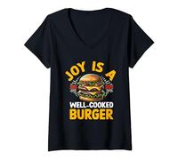 Femme Joy est un hamburger bien cuit, des hamburgers et des hamburgers à griller T-Shirt avec Col en V