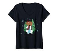 Femme Joy to The World Bear Stack Holiday Cheer T-Shirt avec Col en V