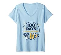 Femme Joyeuse célébration du Compte à rebours des 100 Jours en Classe T-Shirt avec Col en V