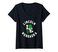 Femme Joyeuse fête de la Saint-Patrick, Lincoln, Nebraska T-Shirt avec Col en V