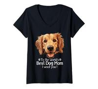 Femme Joyeuse fête des mères à la meilleure maman chienne Golden Retriever T-Shirt avec Col en V