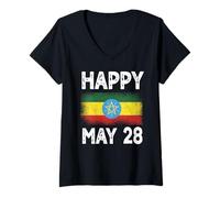 Femme Joyeuse Journée de la Constitution éthiopienne le 28 mai T-Shirt avec Col en V
