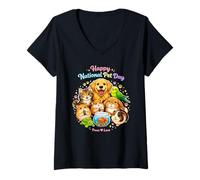 Femme Joyeuse Journée Nationale des Animaux de Compagnie Paw Love Pets, propriétaire et médecin de Clinique vétérinaire T-Shirt avec Col en V