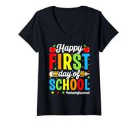 Femme Joyeuse première journée d'école paraprofessionnelle T-Shirt avec Col en V