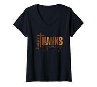Femme Joyeuses fêtes de Thanksgiving en famille chrétienne T-Shirt avec Col en V