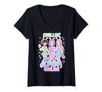 Femme Joyeuses Pâques, la Mignonne Chibi Chillin avec Mes Filles Kpop T-Shirt avec Col en V