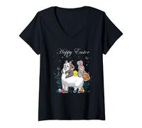 Femme Joyeuses Pâques - paresseux de lapin d'oeufs de Pâques T-Shirt avec Col en V
