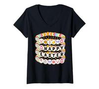 Femme Joyeuses Pâques T-Shirt avec Col en V