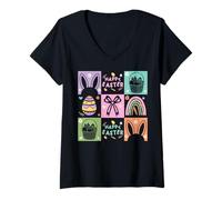 Femme Joyeuses Pâques T-Shirt avec Col en V