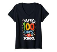 Femme Joyeux 100 Jours d'école, élèves et Enseignants, 100e Jour d'école T-Shirt avec Col en V