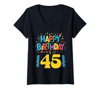 Femme Joyeux 45e Anniversaire | Vêtements Bold and Bright T-Shirt avec Col en V
