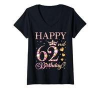 Femme Joyeux 62e Anniversaire, 62 Ans, fête d'anniversaire pour Hommes et Femmes T-Shirt avec Col en V