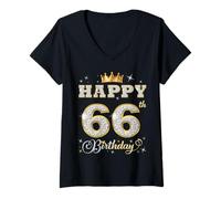 Femme Joyeux 66e Anniversaire, 66 Ans, fête d'anniversaire pour Femmes et Hommes T-Shirt avec Col en V