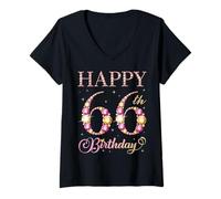 Femme Joyeux 66e Anniversaire, 66 Ans, fête d'anniversaire pour Hommes et Femmes T-Shirt avec Col en V