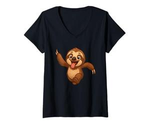 Femme Joyeux Amis Paresseux Qui courent avec Un Design Joyeux et Dansent T-Shirt avec Col en V