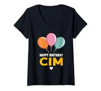 Femme Joyeux anniversaire Cim T-Shirt avec Col en V