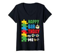 Femme Joyeux Anniversaire en Avril, Journée de Sensibilisation à l'Autisme T-Shirt avec Col en V