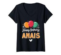 Femme Joyeux Anniversaire en Disant Anais T-Shirt avec Col en V
