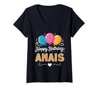 Femme Joyeux Anniversaire en Disant Anais T-Shirt avec Col en V