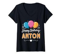 Femme Joyeux Anniversaire en Disant Anton T-Shirt avec Col en V