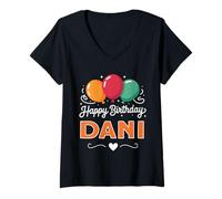 Femme Joyeux Anniversaire en Disant Dani T-Shirt avec Col en V