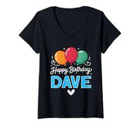 Femme Joyeux Anniversaire en Disant Dave T-Shirt avec Col en V