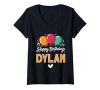 Femme Joyeux Anniversaire en Disant Dylan T-Shirt avec Col en V