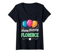 Femme Joyeux Anniversaire en Disant Florence T-Shirt avec Col en V
