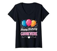 Femme Joyeux Anniversaire en Disant Guinevere T-Shirt avec Col en V