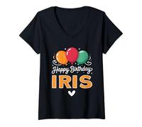 Femme Joyeux Anniversaire en Disant Iris T-Shirt avec Col en V