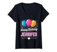 Femme Joyeux Anniversaire en Disant Jennifer T-Shirt avec Col en V