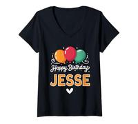 Femme Joyeux Anniversaire en Disant Jesse T-Shirt avec Col en V
