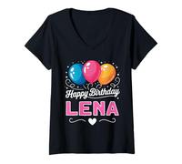 Femme Joyeux Anniversaire en Disant Lena T-Shirt avec Col en V