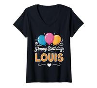 Femme Joyeux Anniversaire en Disant Louis T-Shirt avec Col en V